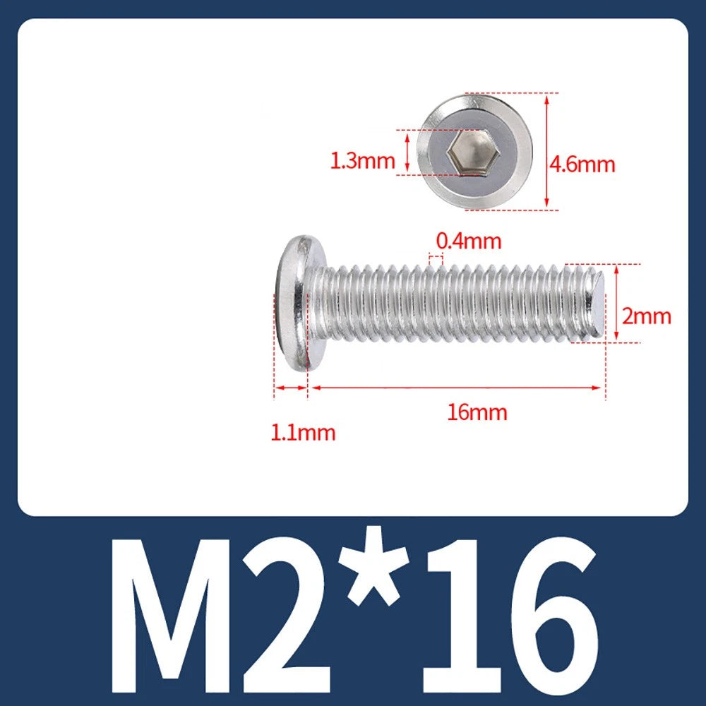 M2 M3 M4 Flat Round Head Hex Socket Screws – A2 Stainless Steel, Fully Threaded (3–50mm)