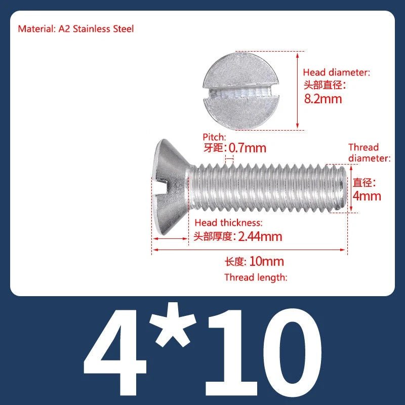 A2 Stainless Steel Slotted Countersunk Screws DIN 963 | M4 M5 M6 - HomeDIYer