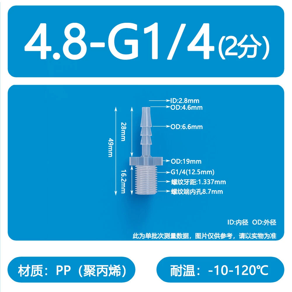 Male Thread Barbed Hose Connector — Plastic Straight Pipe Fitting (BSP, G1/8 to G3/4)