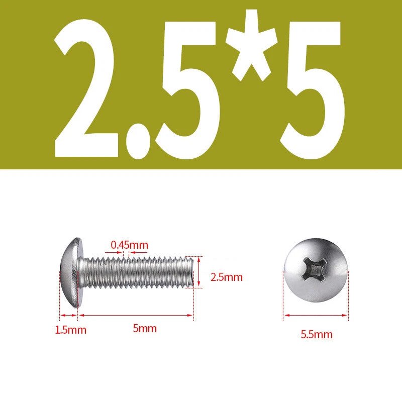 Phillips Button Head Machine Screws — Steel M2 M2.5 M3 M4 M5 M6 - HomeDIYer