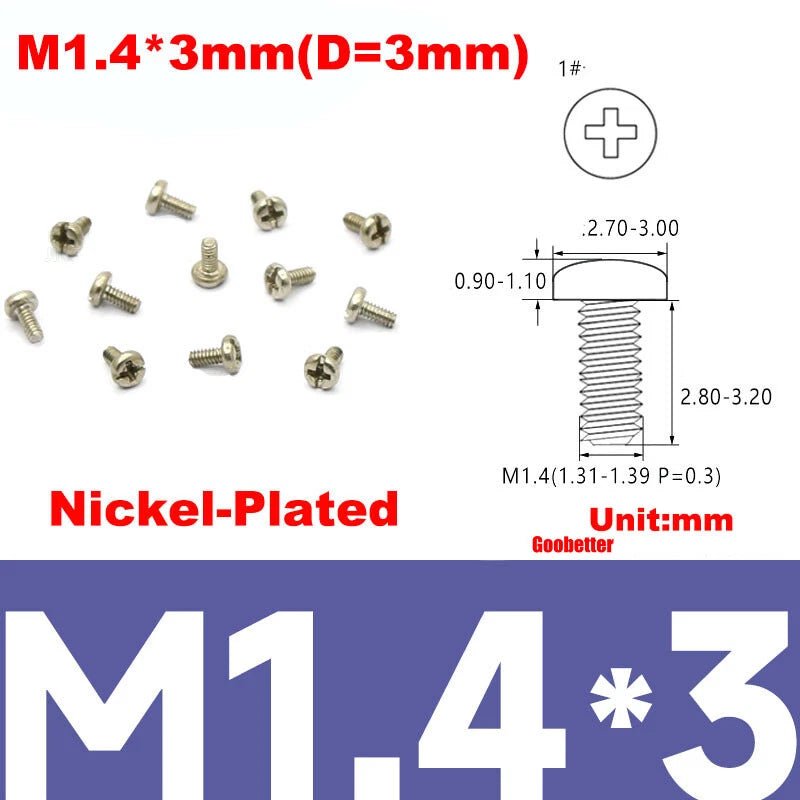 Phillips Pan Head Machine Screws M0.8 M1 M1.2 M1.4 M1.6 M1.7 — Cross Round Head Bolts, Multiple Coatings - HomeDIYer
