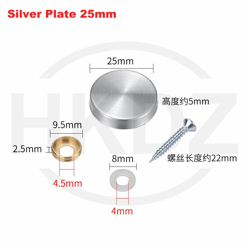 Stainless Steel Mirror Screw Cover Caps – Decorative Disc Plates for Glass, Mirrors & Furniture (16-50mm, Flat/Dome, Silver/Gold/Black/Rose Gold)
