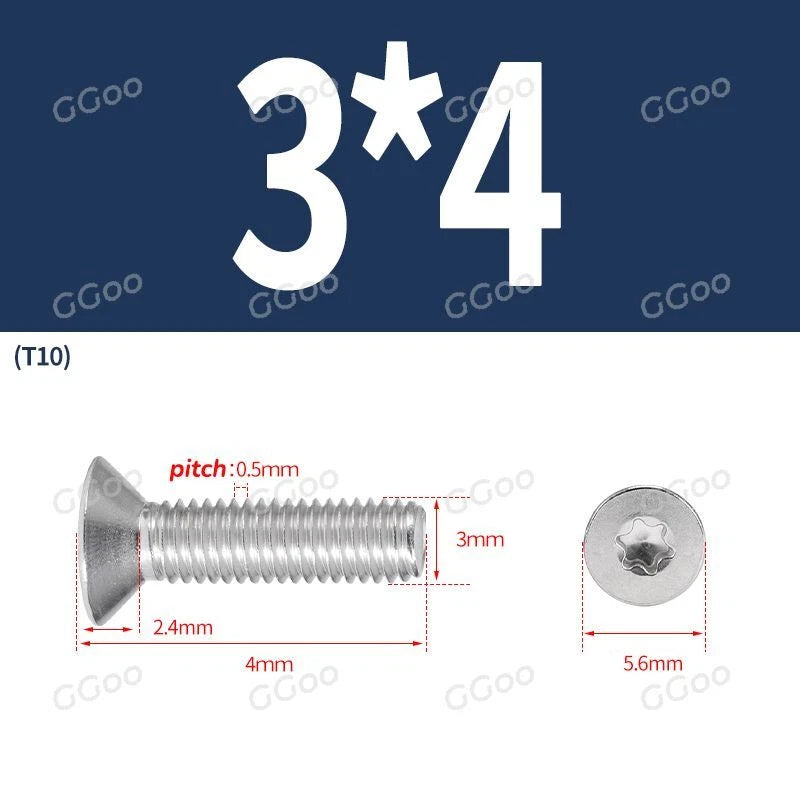A2 Stainless Steel Torx Countersunk Flat Head Machine Screws M2 M2.5 M3 M4 M5 M6 M8 DIN 965 — 4mm to 60mm