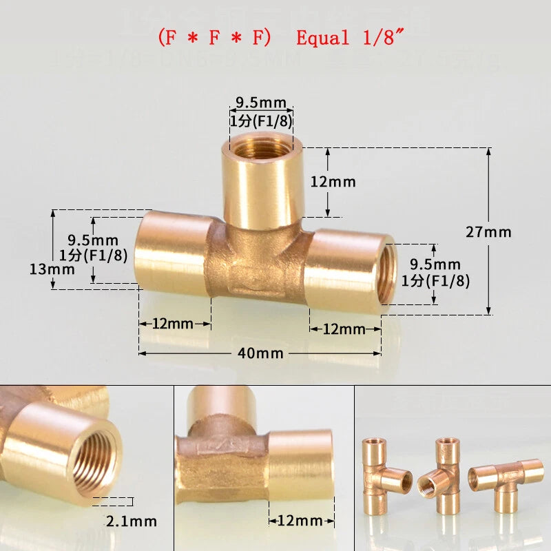 Brass Tee Pipe Fittings – NPT Thread, 1/8" to 2", M/F Configurations