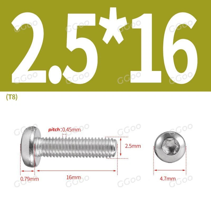 A2 Stainless Steel Torx Pan Head Machine Screws — M2 to M8, Six-Lobe Drive