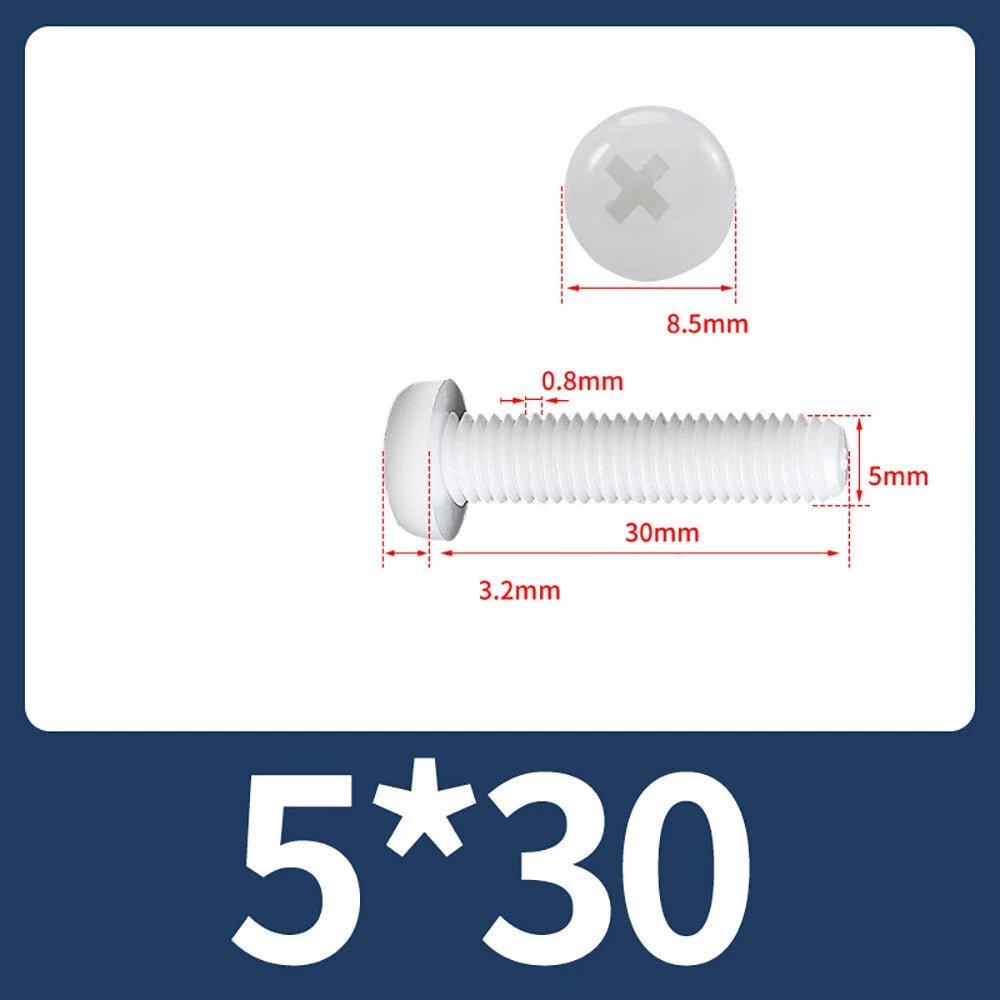 M5 M6 M8 Nylon Phillips Pan Head Machine Screws – Black & White - HomeDIYer