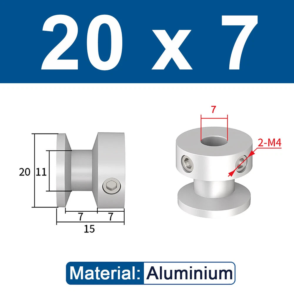 OD 20mm-100mm Aluminium V-Groove Pulley With Fixed Screw for 5mm/6mm Width Belt