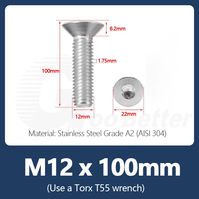 M1.4–M12 Torx Countersunk Machine Screws – A2 Stainless Steel, DIN 965 (3–100mm)