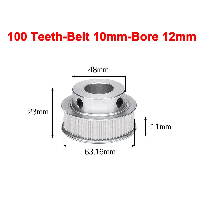 2GT Drive Pulley With Step 16 Tooth - 100 Tooth Bore 4mm - 25mm for 10mm Belt