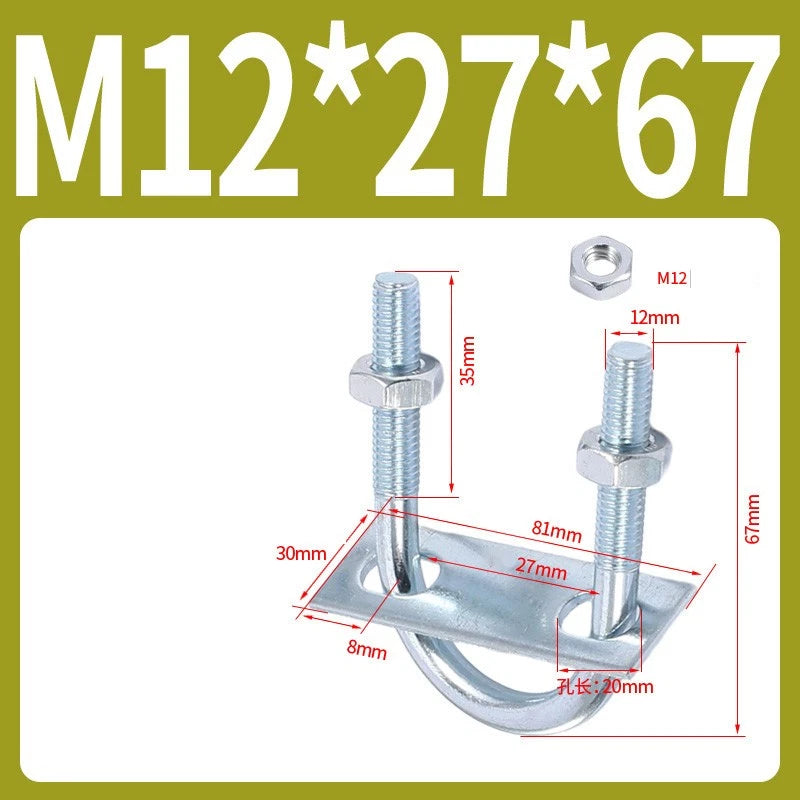Round U-Bolts Sets Steel 16mm-219mm Inner Width M6 M8 M0 M12 with Nut, Plate