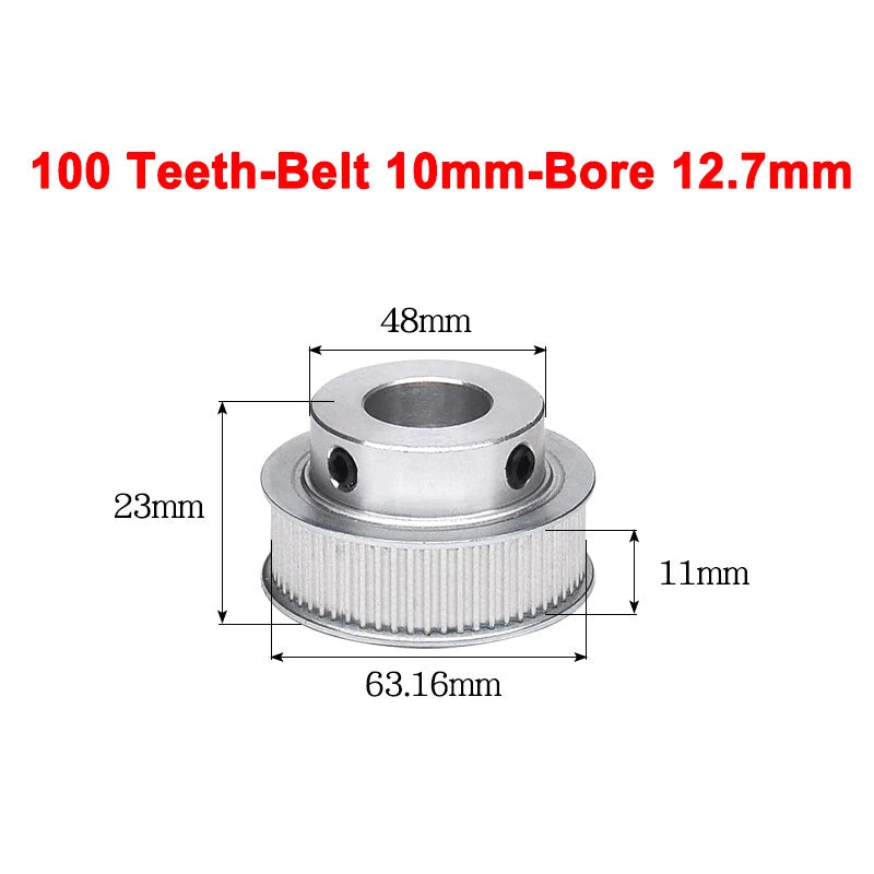 2GT Drive Pulley With Step 16 Tooth - 100 Tooth Bore 4mm - 25mm for 10mm Belt