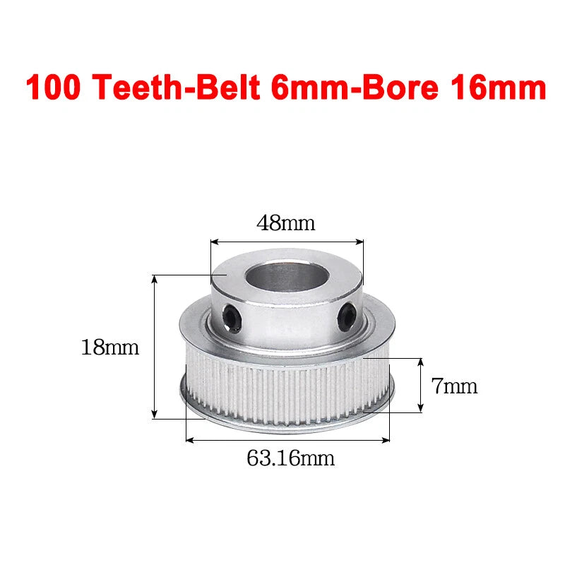 2GT Drive Pulley With Step 16 Tooth - 100 Tooth Bore 4mm - 25mm for 6mm Belt
