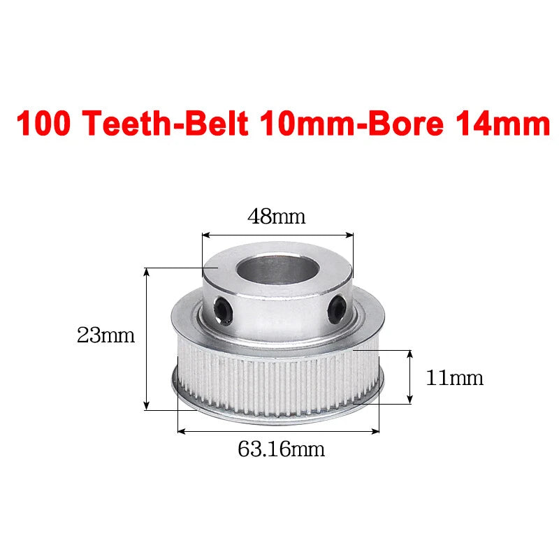 2GT Drive Pulley With Step 16 Tooth - 100 Tooth Bore 4mm - 25mm for 10mm Belt
