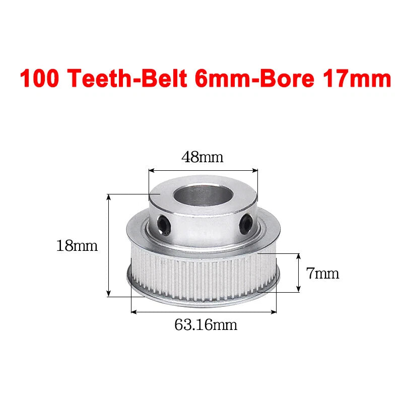 2GT Drive Pulley With Step 16 Tooth - 100 Tooth Bore 4mm - 25mm for 6mm Belt