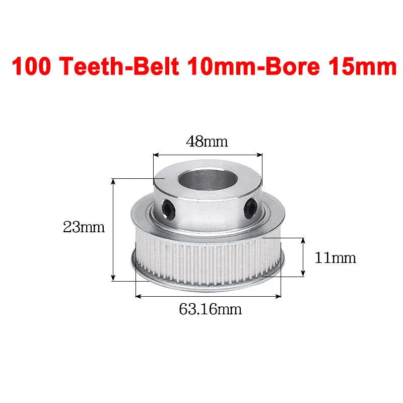 2GT Drive Pulley With Step 16 Tooth - 100 Tooth Bore 4mm - 25mm for 10mm Belt