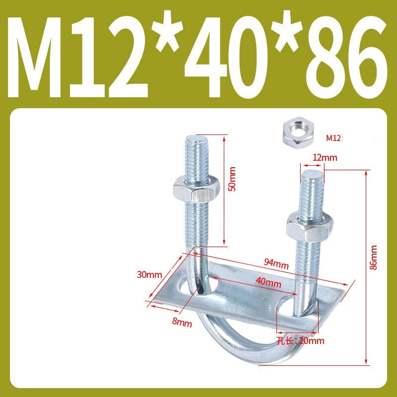 Round U-Bolts Sets Steel 16mm-219mm Inner Width M6 M8 M0 M12 with Nut, Plate