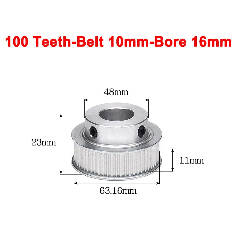 2GT Drive Pulley With Step 16 Tooth - 100 Tooth Bore 4mm - 25mm for 10mm Belt