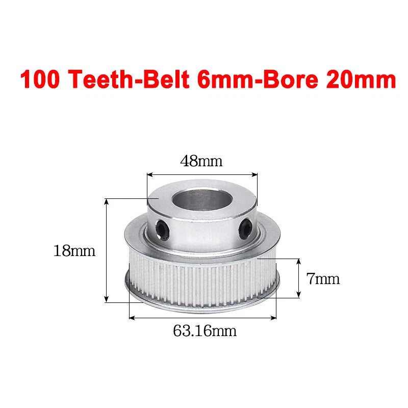 2GT Drive Pulley With Step 16 Tooth - 100 Tooth Bore 4mm - 25mm for 6mm Belt