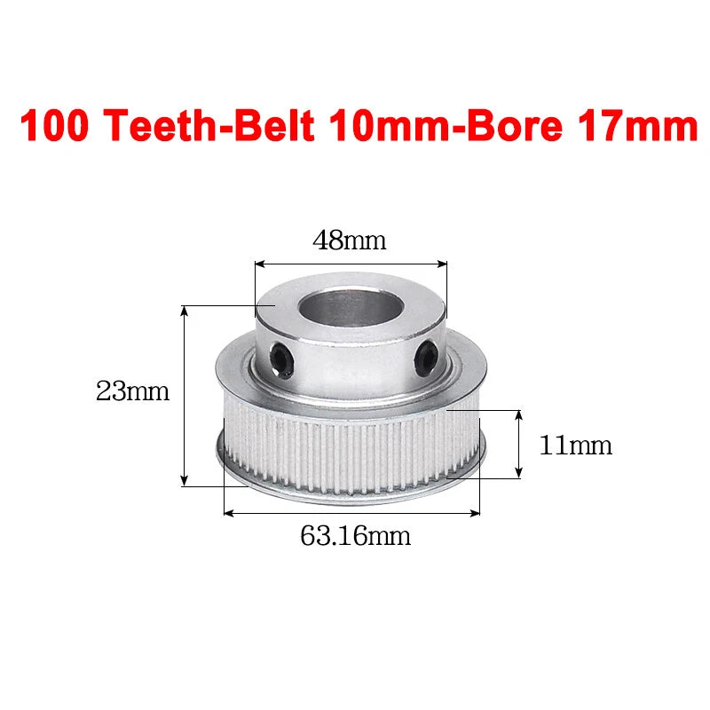 2GT Drive Pulley With Step 16 Tooth - 100 Tooth Bore 4mm - 25mm for 10mm Belt
