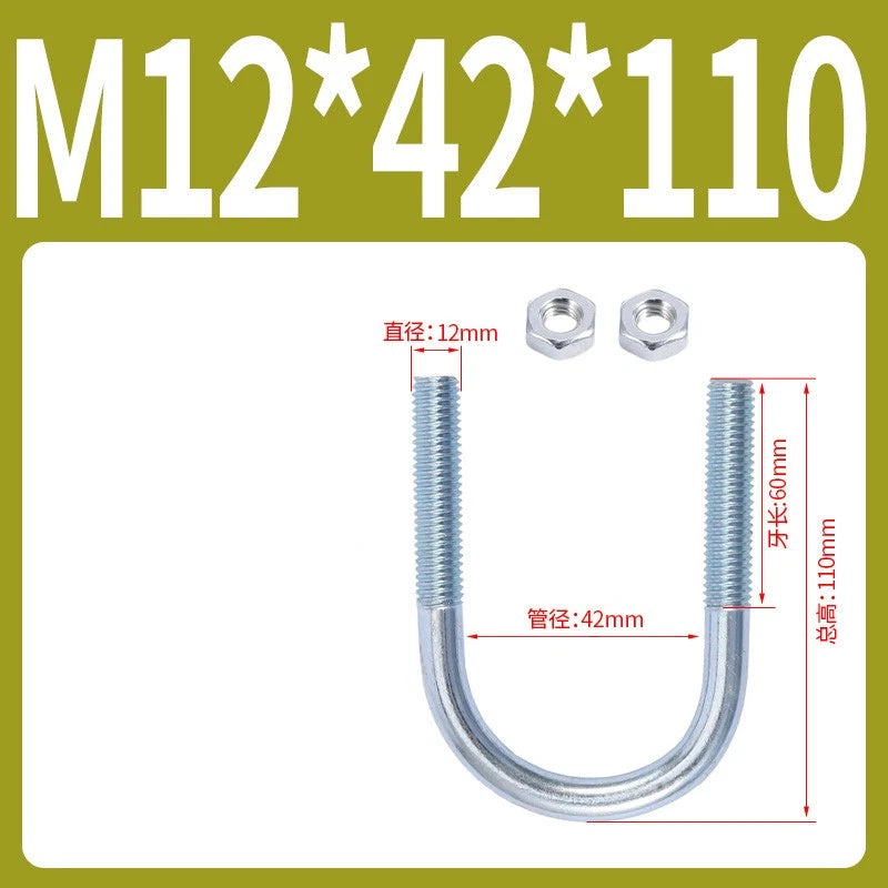 M6 M8 M10 M12 U Bolt With 2 Hex Nuts Zinc-Plated U-Bolts Clamp Pipe Tube Metric