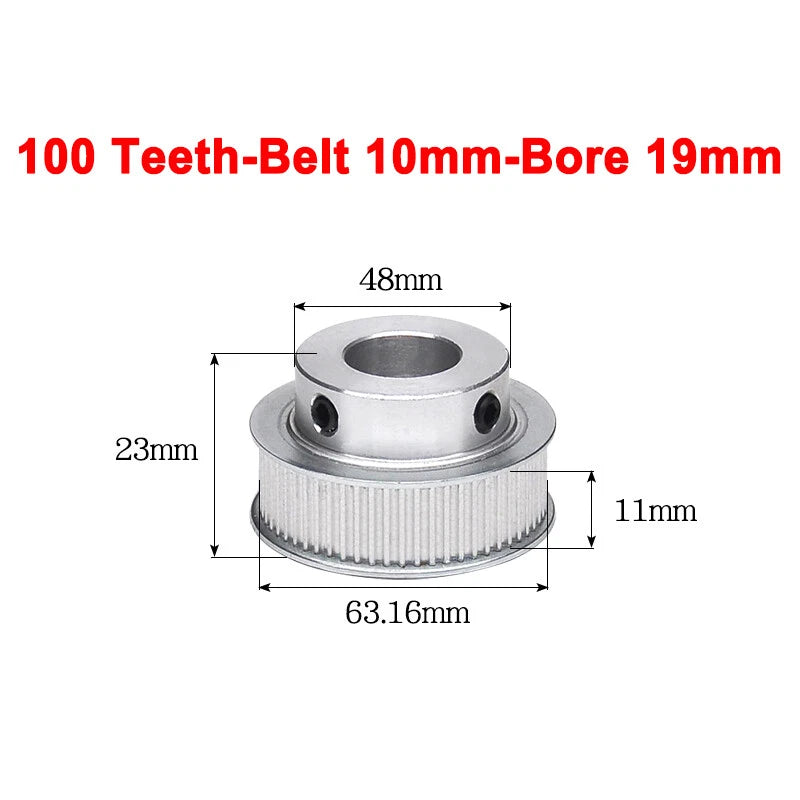 2GT Drive Pulley With Step 16 Tooth - 100 Tooth Bore 4mm - 25mm for 10mm Belt