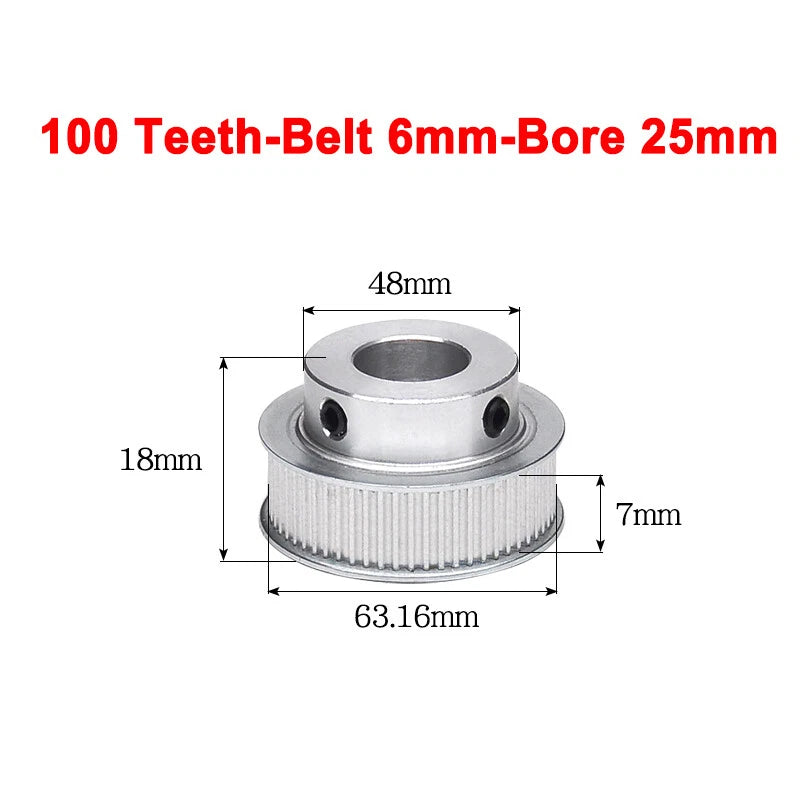 2GT Drive Pulley With Step 16 Tooth - 100 Tooth Bore 4mm - 25mm for 6mm Belt