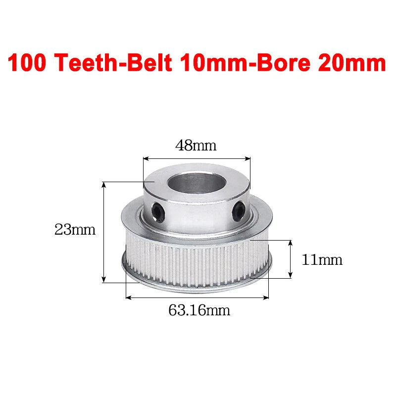 2GT Drive Pulley With Step 16 Tooth - 100 Tooth Bore 4mm - 25mm for 10mm Belt