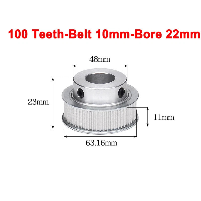 2GT Drive Pulley With Step 16 Tooth - 100 Tooth Bore 4mm - 25mm for 10mm Belt