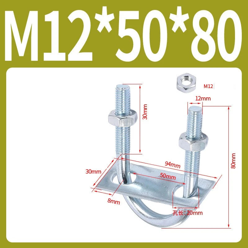 Round U-Bolts Sets Steel 16mm-219mm Inner Width M6 M8 M0 M12 with Nut, Plate