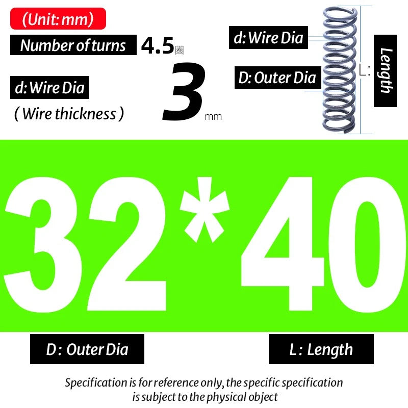 Compression Spring Pressure Big, Wire Dia 3.0mm Diameter 16-40mm Length 20-200mm