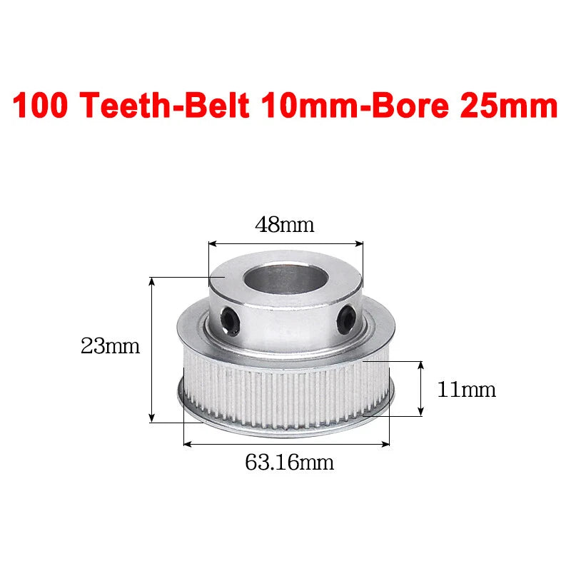 2GT Drive Pulley With Step 16 Tooth - 100 Tooth Bore 4mm - 25mm for 10mm Belt