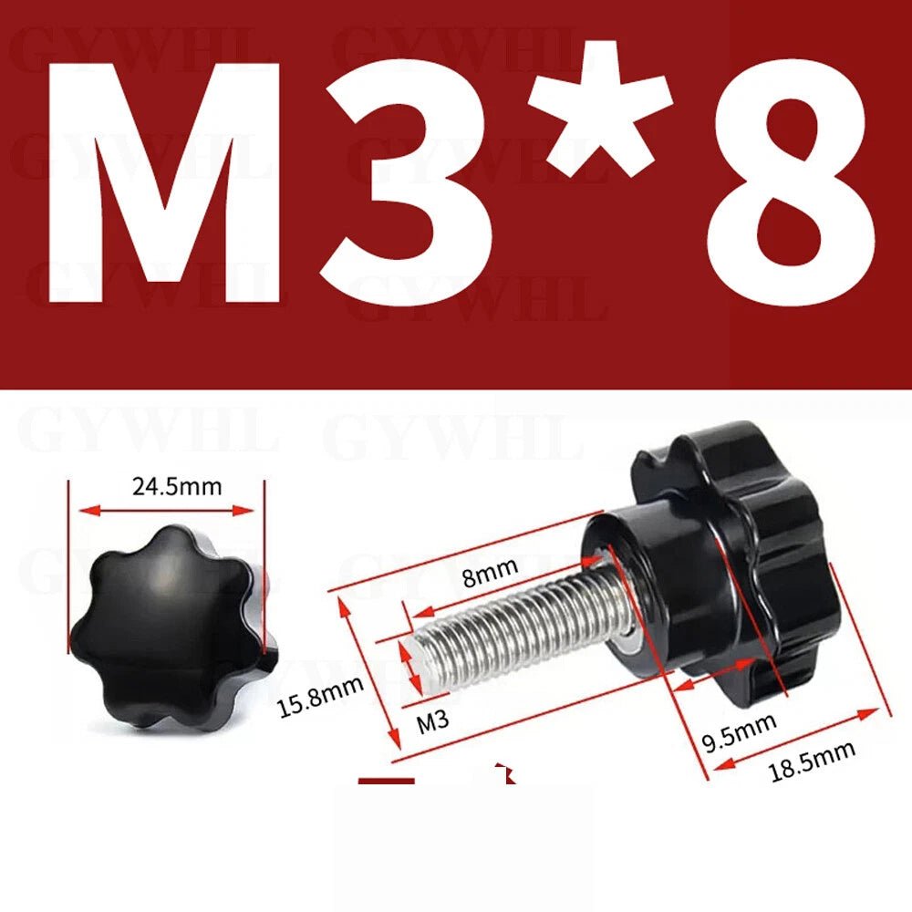 Stainless Thumb Screws Hand Knob Grip Bolts Black Plastic Hexalobular Star Head - HomeDIYer