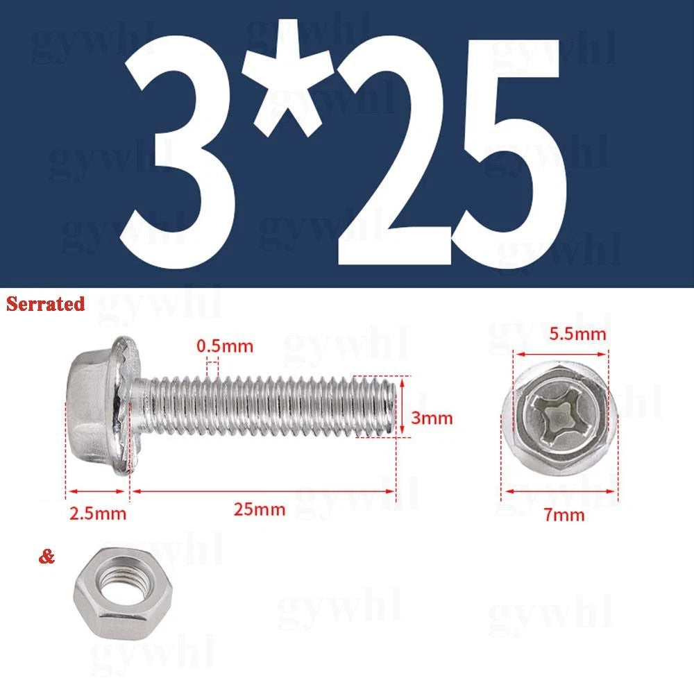 Phillips Hex Flange Bolts with Hex Nuts — Serrated & Smooth, M3–M8