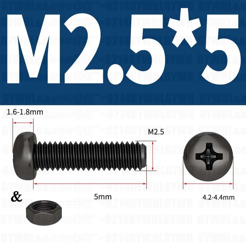 Black Pan Head Phillips Machine Screws + Hex Nuts Set – A2 Stainless Steel, M2 to M10