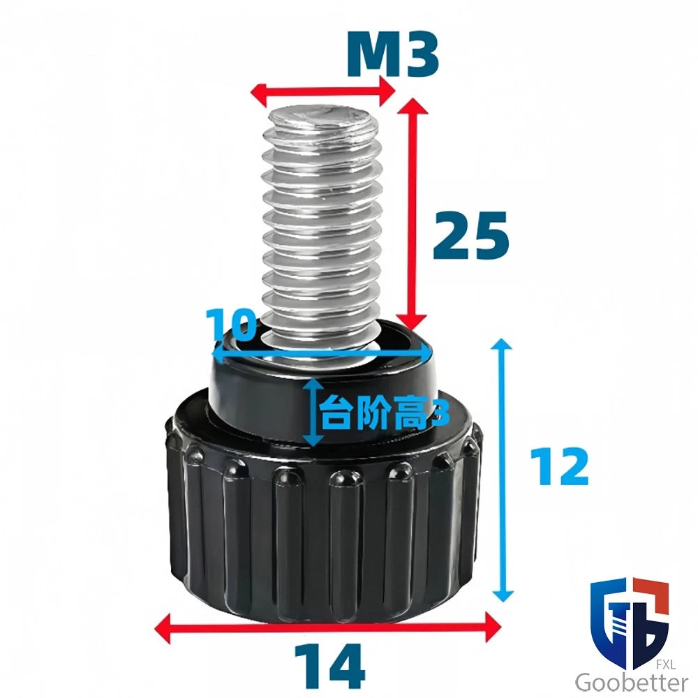 Knurled Thumb Screws with Round Plastic Handle — M3 M4 M5 M6 M8 M10 Clamping Knob Bolts
