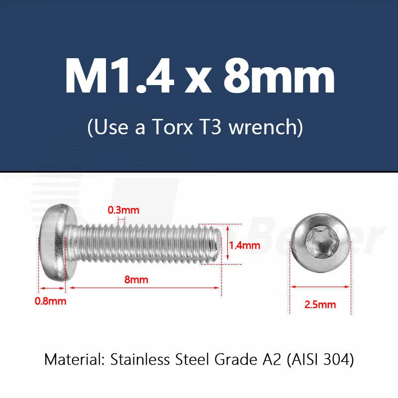 T3–T50 Torx Pan Head Machine Screws – M1.4 to M10, A2 Stainless Steel (3–100mm)