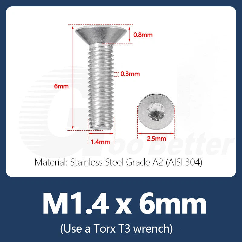 M1.4–M12 Torx Countersunk Machine Screws – A2 Stainless Steel, DIN 965 (3–100mm)