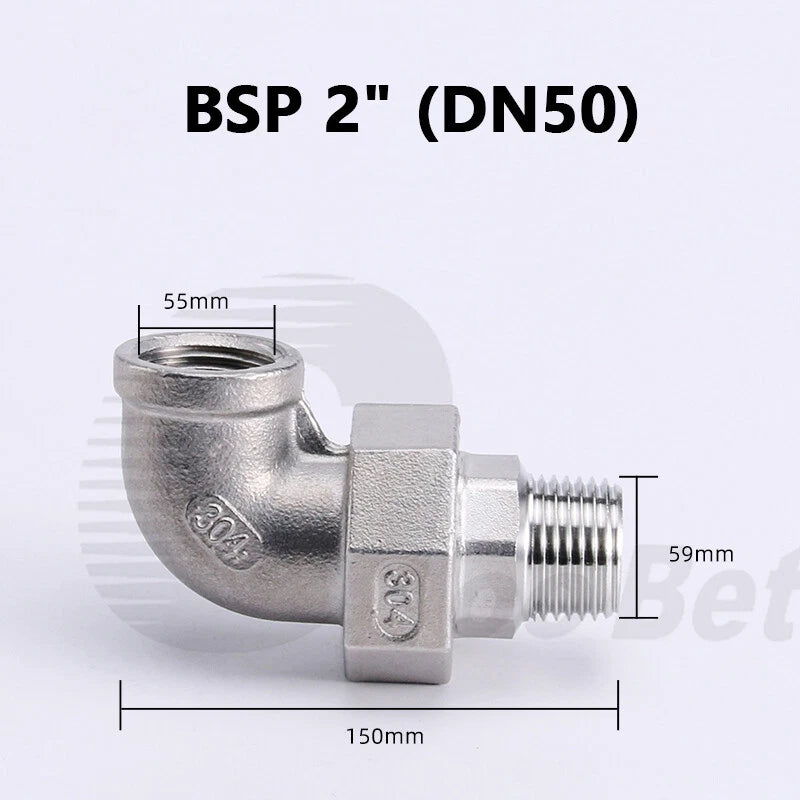 304 Stainless Steel 90° Union Elbow BSP 1/4"–2" Male Female Pipe Fitting Adapter