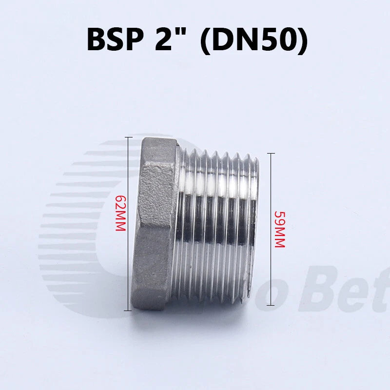 304 Stainless Steel BSP Male Thread Hex Plug — End Stopper Pipe Fitting (1/4" to 2")
