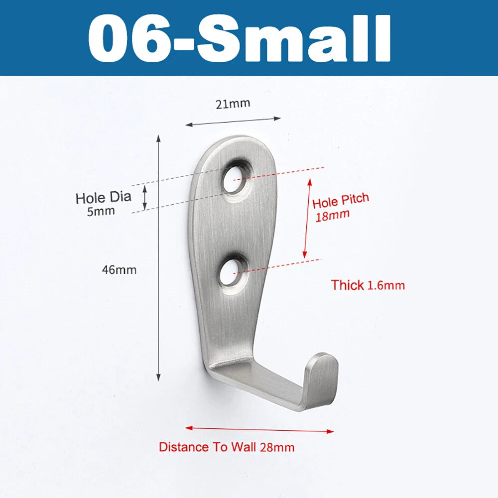 Stainless Towel Coat Heavy Duty Door Wall Mounting J Hooks Hanger Single Holder