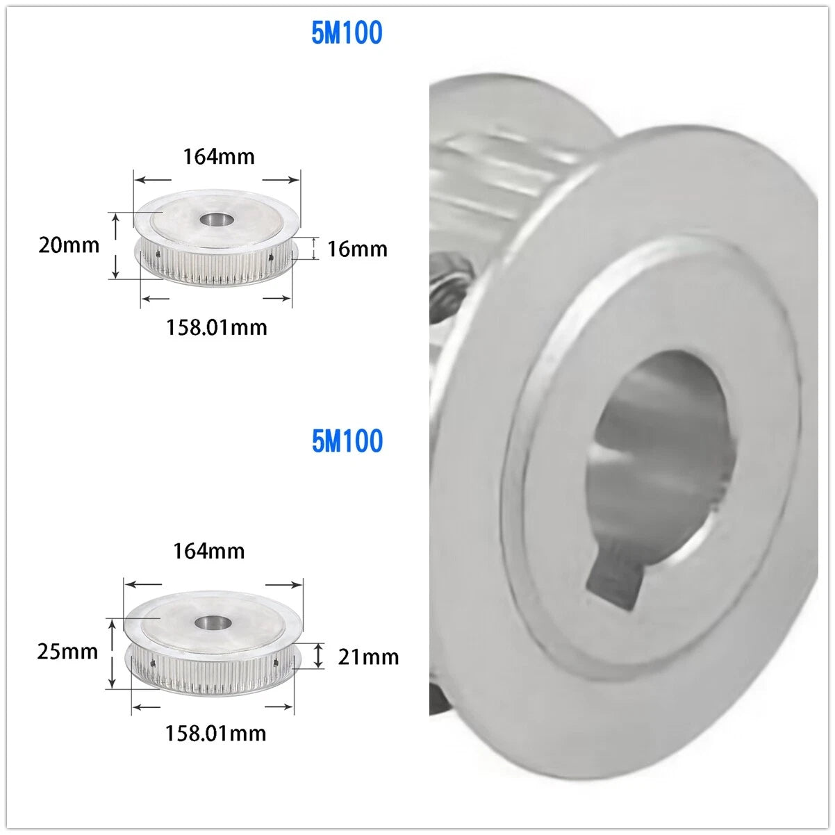 HTD5M Timing Belt Pulley 15 16 18 20 22-100 Tooth Key-Bore for CNC-Step Motor