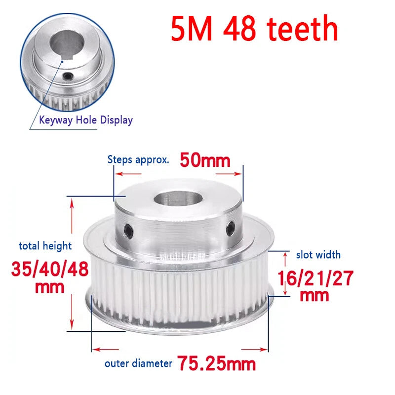 HTD 5M Timing Belt Pulley 8-30mm Bore 20-48T, for 15/20/25mm Wide CNC 3D Printer