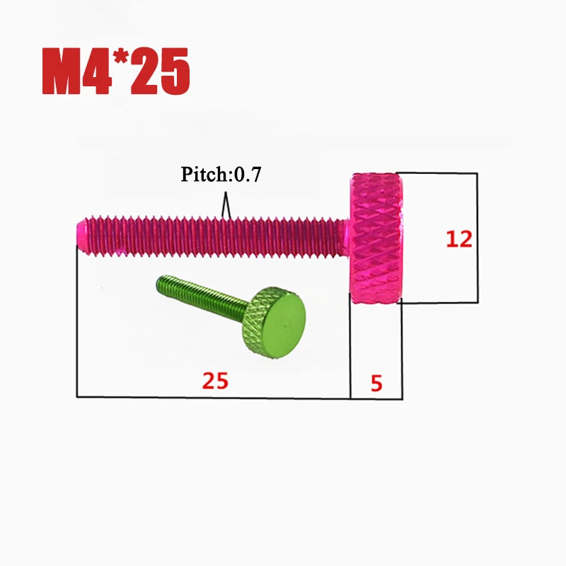 M3.5-M4 Aluminum Alloy Knurled Thumb Screws Hand Grip Knob Bolts 4.5mm-30mm