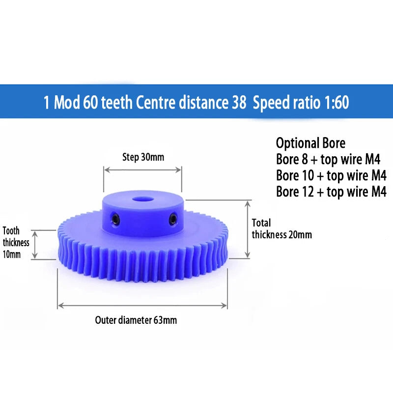 1 Modulus Plastic Nylon Worm Gear Wheel 15T - 80T & A B L Steel Worm Gear Shaft