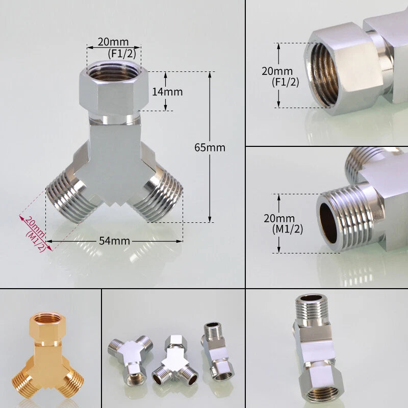 BSP 3-Way Y Fitting — 1/4" 3/8" 1/2" Female Male Thread Hose Splitter Connector