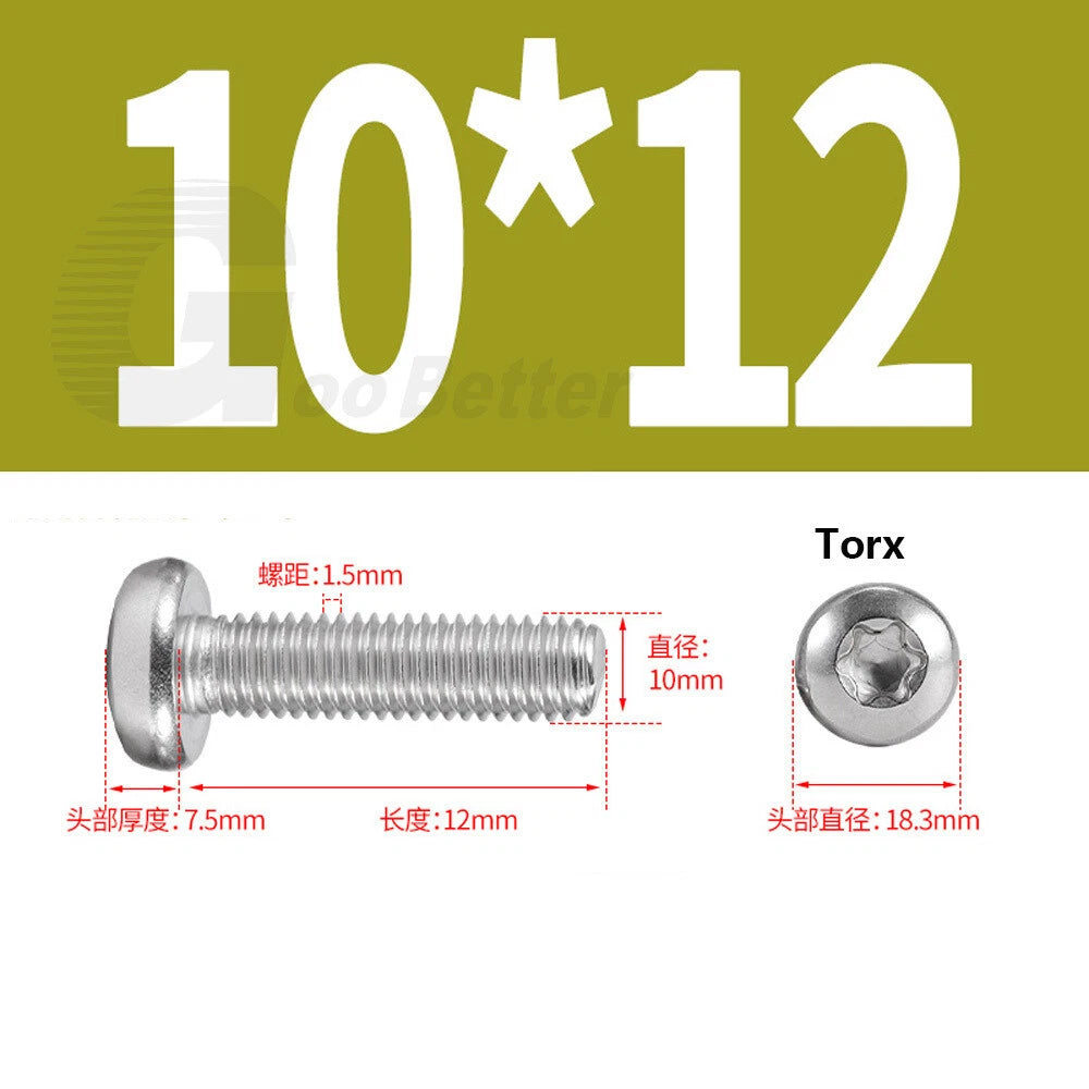 M3–M12 Torx Button Head Screws – A2 Stainless Steel, Star Drive, Fully Threaded (4–110mm Lengths)