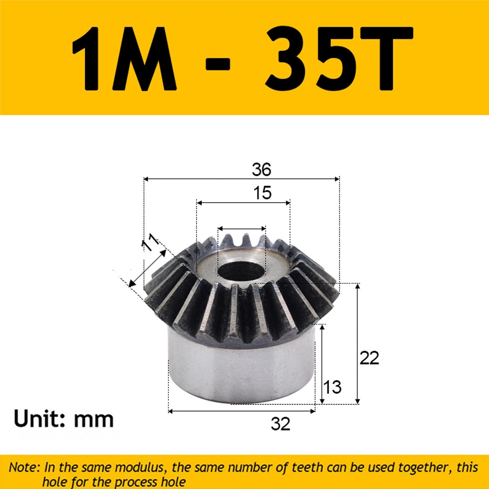 1 Module Steel Umbrella Tooth Bevel Gear Helical Motor Gear 15-40 Tooth
