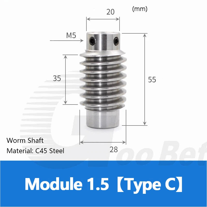 Module 1.5 Metal Worm Shaft Worm Gear Wheel C45 Steel 20/25/30/35/40/50/60 Tooth