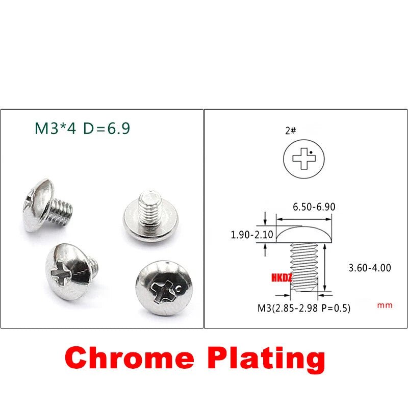 M2.3 M2.5 M3 Phillips Umbrella Head Machine Screws — Large Flat Head Bolts, Multiple Coatings - HomeDIYer