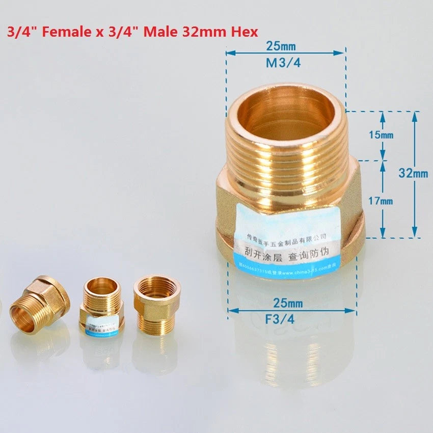 BSP Brass Pipe Adapter — Female to Male Thread, Hex & Octagon Body, Multiple Sizes